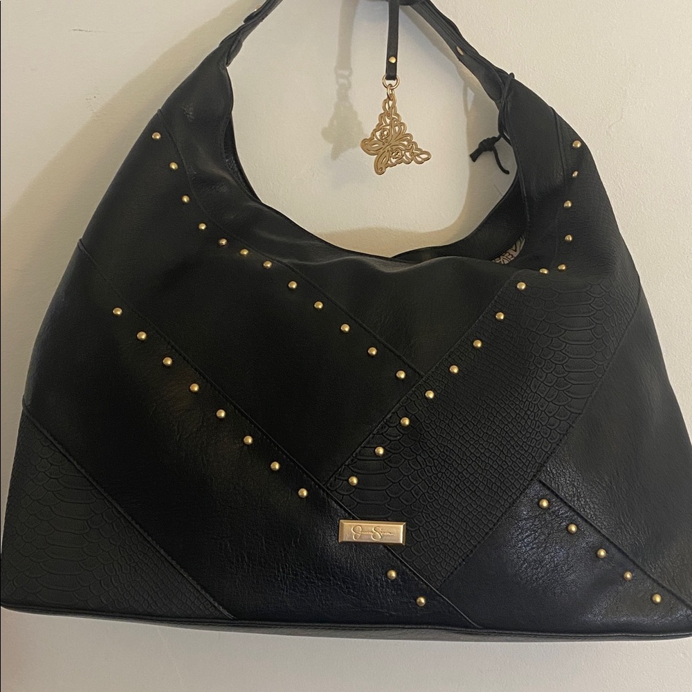 Jessica Simpson Black Hobo Bag with Gold Accents